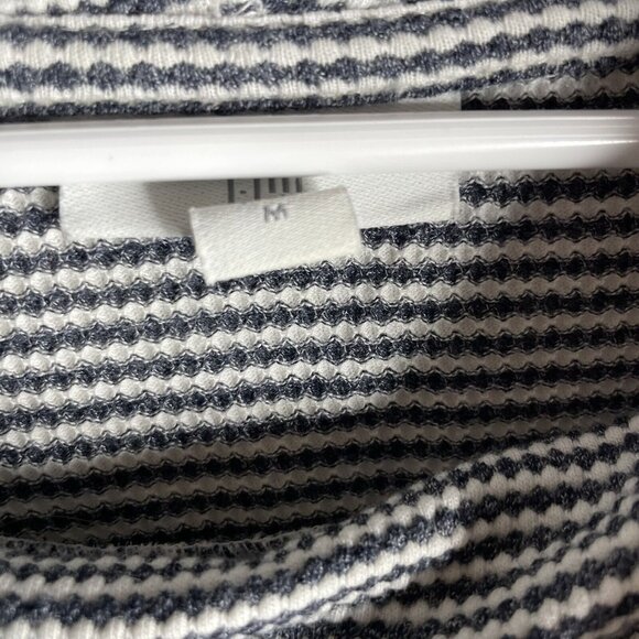 J. Jill Waffle Knit Cowl Neck 3/4 Sleeve Top Pullover Shirt M Gray White Stripe - Picture 3 of 4